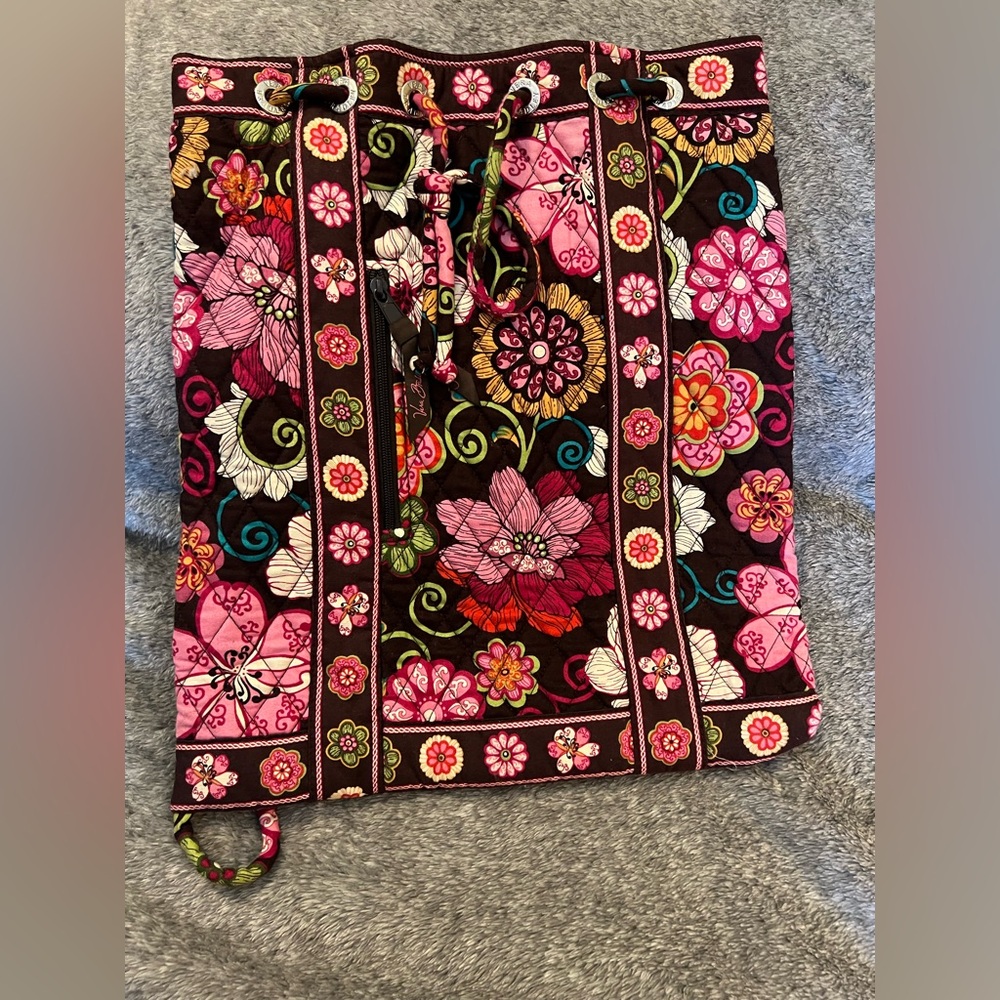 Vera Bradley Quilted Cinch Drawstring Backpack - Pink, Red, Green, Black